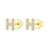Tracelet - Zilveren Oorbellen - Oorbellen Letter H | Studs zirkonia in goudkleurig zilver | 925 Sterling Zilver - Direct uit voorraad - Met 925 Zilver Certificaat - In Leuke cadeau