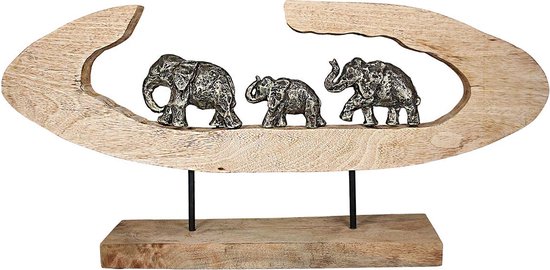 Sculptuur "Olifantenfamilie" gemaakt van mangohout, olifanten bronskleur H: 33 cm B: 68 cm D: 10 cm