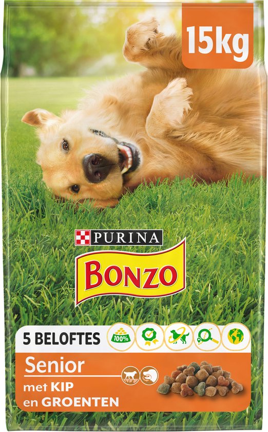 Bonzo Droog Senior - Hondenvoer Droogvoer - Kip & Groenten - 15 kg