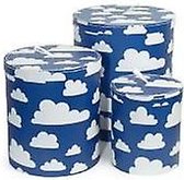 Ronde opbergdoos blauw met wolkjes 3 stuks