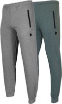 2- Pack Donnay Joggingbroek met elastiek - Sportbroek - Heren - Maat L - Silver-marl/Deep army green