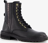 Groot leren meisjes veterboots - Zwart - Maat 33 - Echt leer