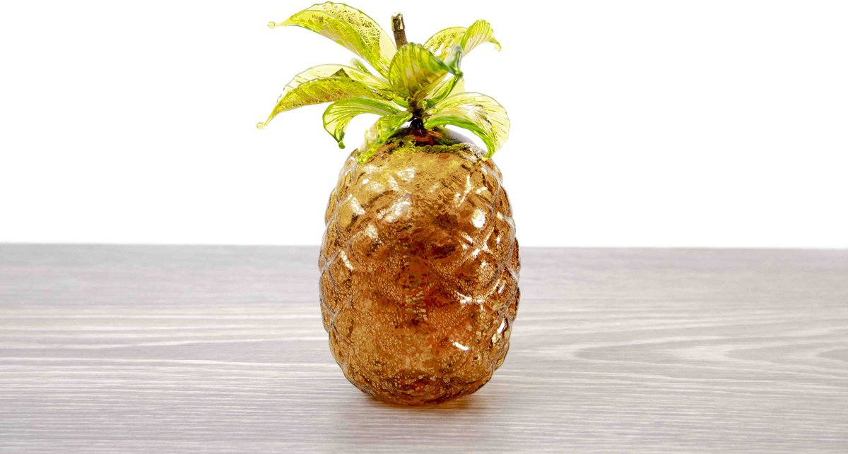 Murano glas - Ananas van glas - Bruin met bladgoud - Vaderdag