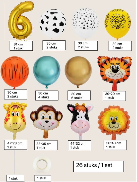 26 pièces ballons avec jeu de ruban adhésif - 6 ans - anniversaire - fête  d'enfants -... | bol.com