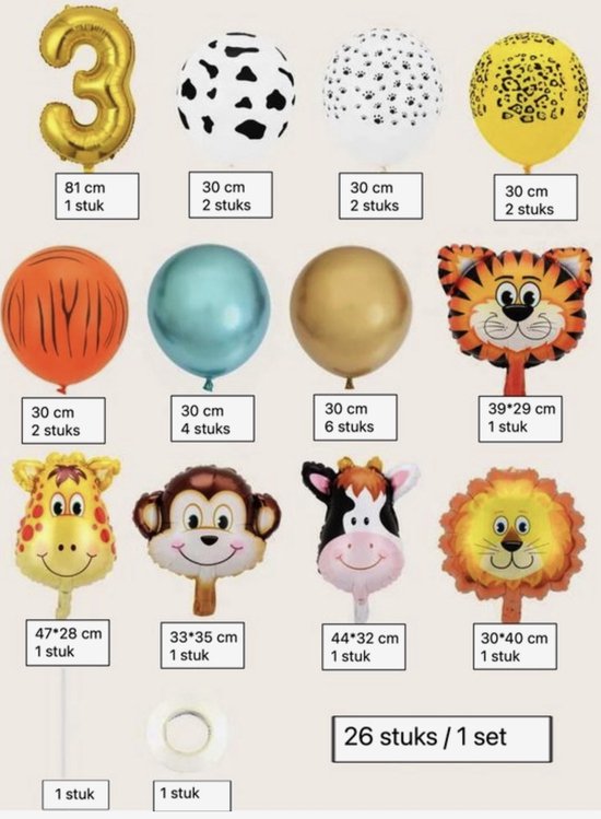 26 pièces ballons avec jeu de ruban adhésif - 3 ans - anniversaire - fête  d'enfants -... | bol.com