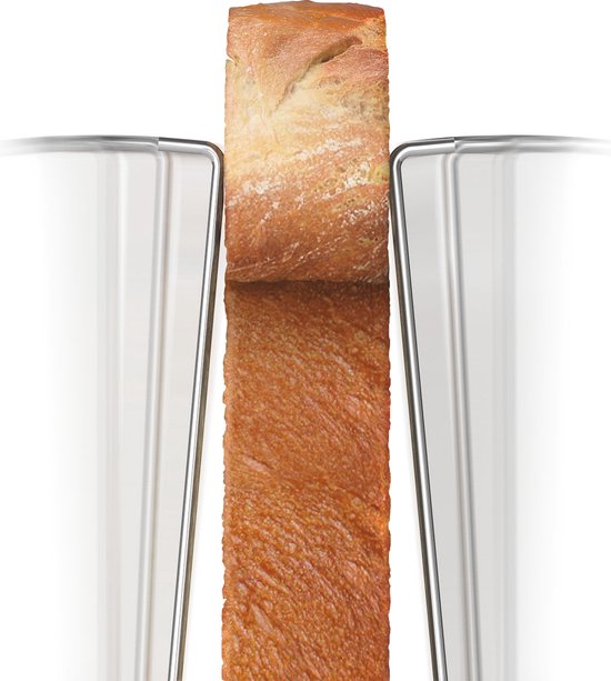 Une tranche de pain est placée entre les côtés argentés d'un grille-pain Philips.