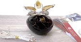 Mini Urn - Glas - Vergeet me nietje - Zwarte steen - bruine bloem