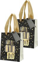 Set van 6x stuks papieren verjaardag giftbags/cadeau tasjes Happy Birthday zwart 11 x 14 x 6 cm - cadeau tassen
