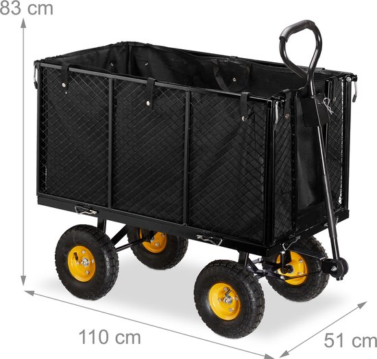 bolderkar tuin - inklapbare zijwanden - uitneembaar zeil - transportkar - 500 kg - zwart van Merkloos — afbeelding 2