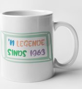 Verjaardag mok 'n legende sinds 1963 verjaardag beker cadeau voor collega, vriend, vriendin, moeder, zus, baas