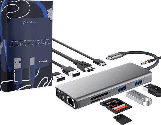 In Round USB C Hub 11 Poorten – Usb-c Kabel Adapter Laptop 2.0 HDMI |  bol.com