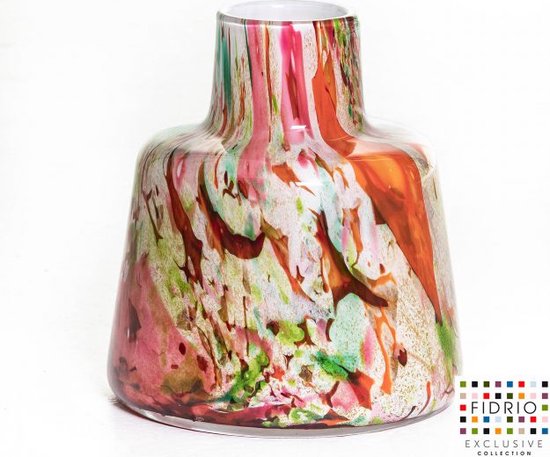 Design Vaas Toscany - Fidrio MIXED COLOURS - glas, mondgeblazen bloemenvaas - diameter 8 cm hoogte 25 cm