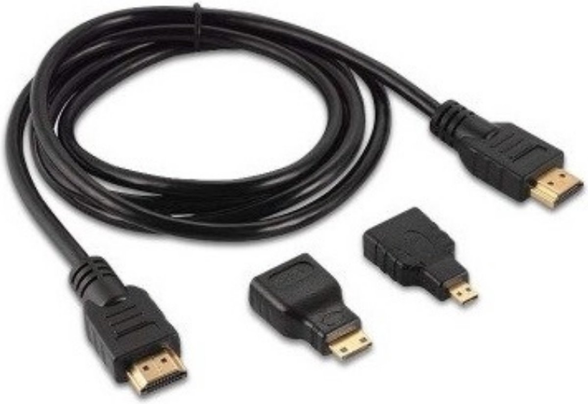 Universele 3 in 1 Set HDMI Kabel, Mini en Micro HDMI Adapter - HDMI Kabel Geschikt voor PS3, HDTV, DVD, XBOX, PC Pro - Zwart