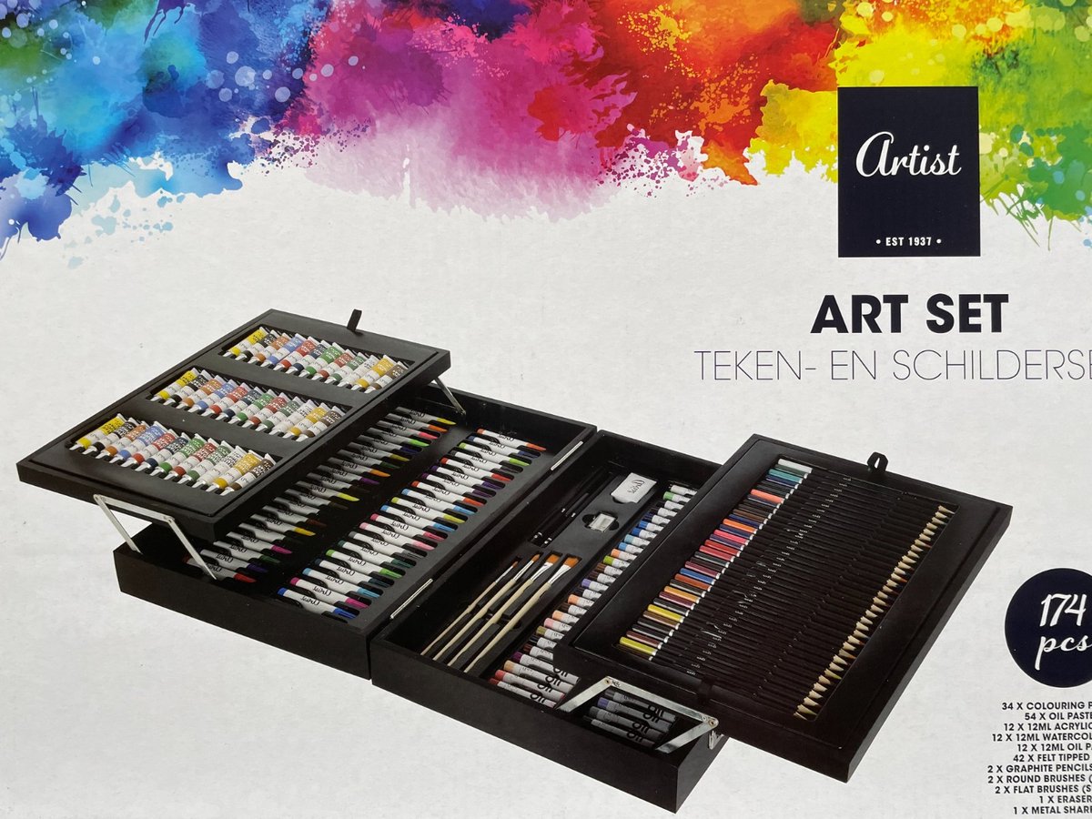 Kit de peinture 127 pièces etui acrylique aquarelle crayons et