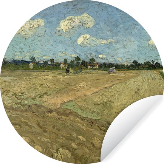 WallCircle - Muurstickers - Behangcirkel - Geploegde akkers - Schilderij van Vincent van Gogh - 30x30 cm - Muurcirkel - Zelfklevend - Ronde Behangsticker