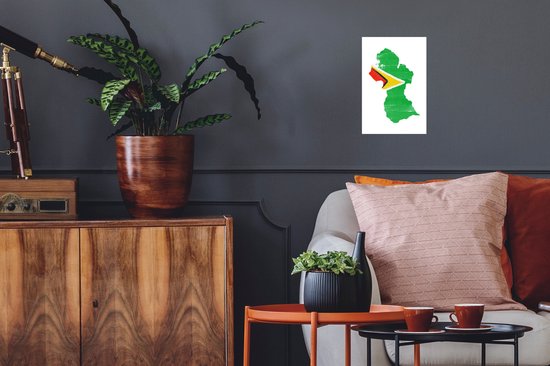 Muurstickers - Sticker Folie - Guyana - Kaart - Vlag - 20x30 cm - Plakfolie - Muurstickers Kinderkamer - Zelfklevend Behang - Zelfklevend behangpapier - Stickerfolie