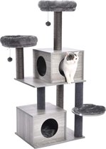 Luxe Houten Krabpaal voor Katten - Kattenboom - Speelhuis Voor Katten - Klimboom van Hout en Sisal Touw - Kattenspeelgoed/Kattenmand - Grijs 141 cm