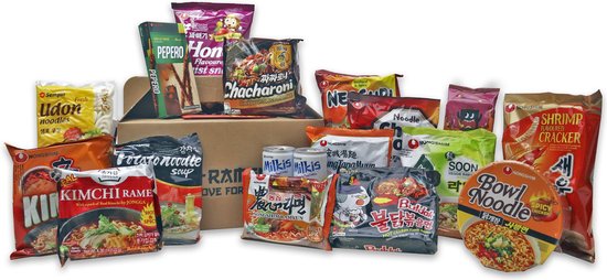 Premium Korean Food Box - Mix van Koreaanse Noedels en Snacks - Korean Noodles - Seaweed Snack - Shrimp Chips Cracker - Choco Stick
