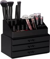 Relaxdays 1x make-up organizer - stapelbaar - sieradendoos - cosmetica opbergbox - zwart