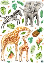 Muursticker jungle XL set - olifant zebra giraf - muurdecoratie kinderkamer babykamer - 84 x 120 cm - Design handgeschilderd door Mies