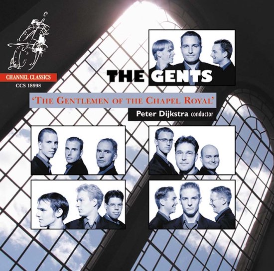 Cover van de cd 'The Gents - The Gentlemen Of The Chapel Royal'. Toont 4 collages met portretten van mannen in pak. Grote tekst 'THE GENTS'.