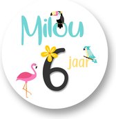 Traktatie Stickers Met Naam en Leeftijd - Tropical - Gepersonaliseerd - Sluitstickers - Kinderfeest Traktatie - Uitdelen - Uitdeeltraktatie - Wensetiket - Rond - 40mm - Glossy sticker