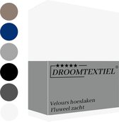 Droomtextiel Flanel Velvet Velours Hoeslaken Wit Lits-Jumeaux 200x220 cm - Hoogwaardige Kwaliteit - Fluweel Zacht