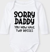 Baby Rompertje met tekst 'Sorry daddy, now you have two bosses' | Lange mouw l | wit zwart | maat 62/68 | cadeau | Kraamcadeau | Kraamkado