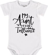 Baby Rompertje met tekst 'My aunt is bad influence' | Korte mouw l | wit zwart | maat 62/68 | cadeau | Kraamcadeau | Kraamkado