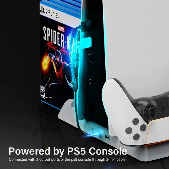 DrPhone DPS3 - Station de charge pour PS5 DISK / Version numérique - Fonction de refroidissement - Dongle contrôleur + Système de stockage de jeu - Wit