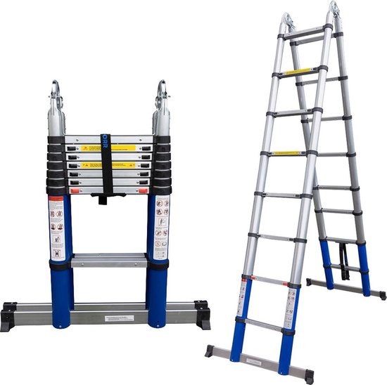 UISEBRT Telescopic Ladder Aluminum - 1.9m 1.9m Foldable Telescope Ladder Pull-out Ladder Multifunctional Non-slip Standing Ladder Load Capacity: 150kg Silver[3.8m
