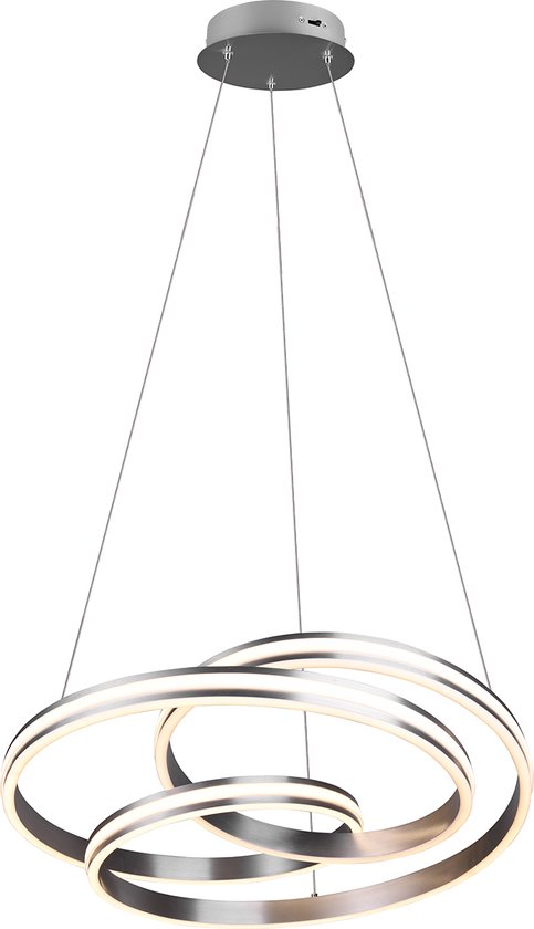 LED Hanglamp - Trion Yarino - 60W - Aanpasbare Kleur - Dimbaar - Rond - Mat Nikkel - Aluminium