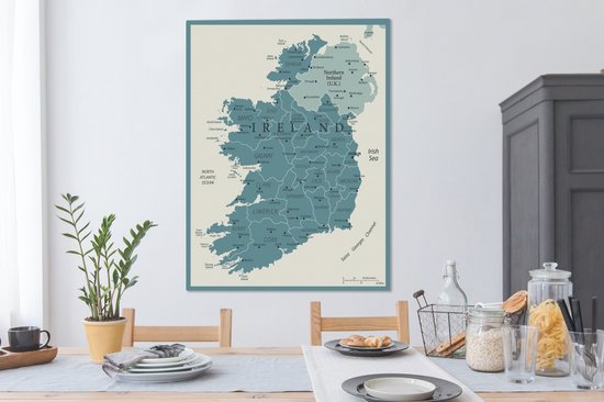 Tableau sur toile Carte bleue de l'Irlande - 90x120 cm - Décoration murale
