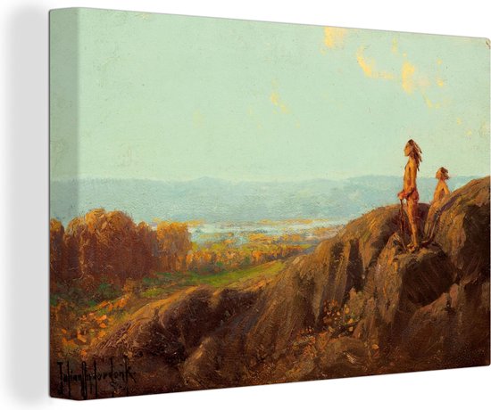 Canvas Schilderij Landscape with Indian Scouts - Schilderij van Julian Onderdonk - 90x60 cm - Wanddecoratie