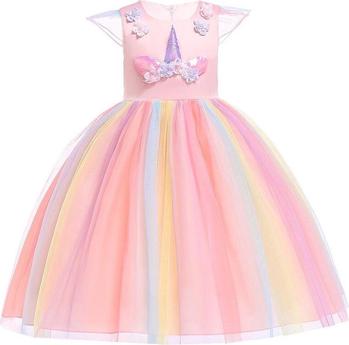 Joya Kids® Roze Eenhoorn Verkleed Jurk | Unicorn Jurk kostuum | Prinsessen jurk verkleedjurk + Haarband | Maat 104-110 (110) | Sinterklaas kado cadeau meisje — afbeelding 2