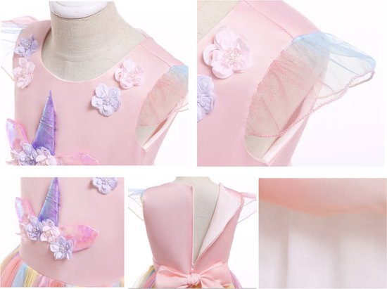 Joya® Robe d'habillage licorne rose | Déguisement Unicorn | Robe de princesse Dress Up Dress + Bandeau | Taille 104-110 (110)