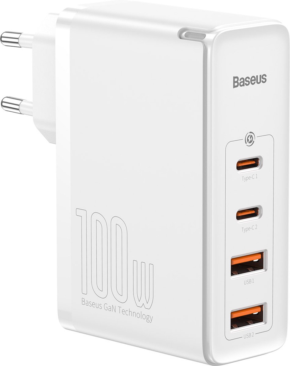 Baseus GaN2 Oplader - 100W - Snellader met Power Delivery en Quick Charge Wit