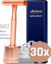 Bolano® Safety Razor Set Rose Gold + 30 Double Edge Scheermesjes + Houder - Klassiek Scheermes voor Mannen en Vrouwen - D657
