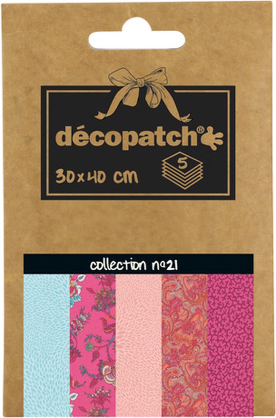 Decopatch pocket met 5 vellen papier in verschillende patronen, 30x40 cm.