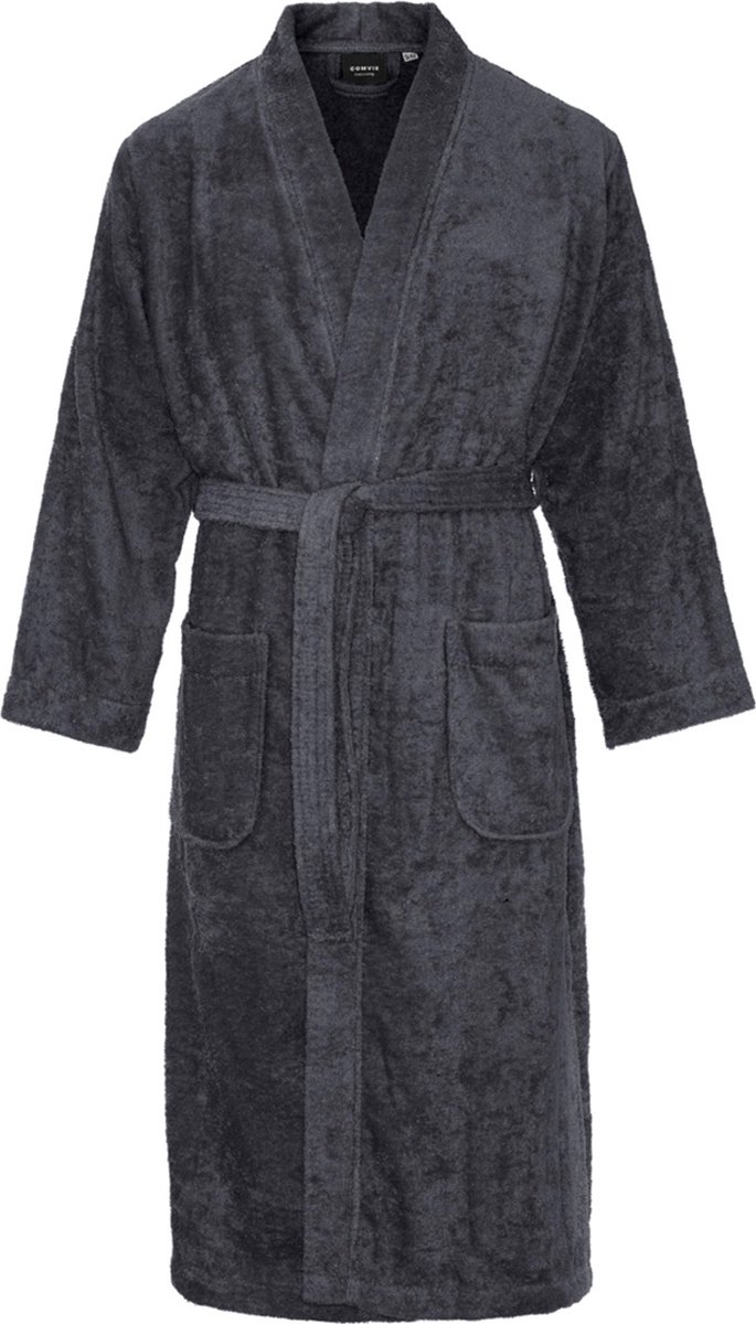 Kimono badstof katoen – lang model – unisex – badjas dames – badjas heren – 100% katoen - sauna – donkergrijs – XXl/XXXL