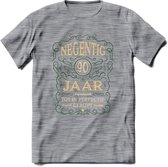 90 Jaar Legendarisch Gerijpt T-Shirt | Mos - Ivoor | Grappig Verjaardag en Feest Cadeau Shirt | Dames - Heren - Unisex | Tshirt Kleding Kado | - Donker Grijs - Gemaleerd - L