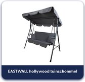 EASTWALL Hollywood tuinschommel – Schommelbank met verstelbaar dak – Incl. 2 Kussens - Tuinmeubilair - 3 zitplaatsen - Grijs - B170xL105xH150cm