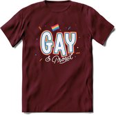 Gay | Pride T-Shirt | Grappig LHBTIQ+ / LGBTQ / Gay / Homo / Lesbi Cadeau Shirt | Dames - Heren - Unisex | Tshirt Kleding Kado | - Burgundy - L