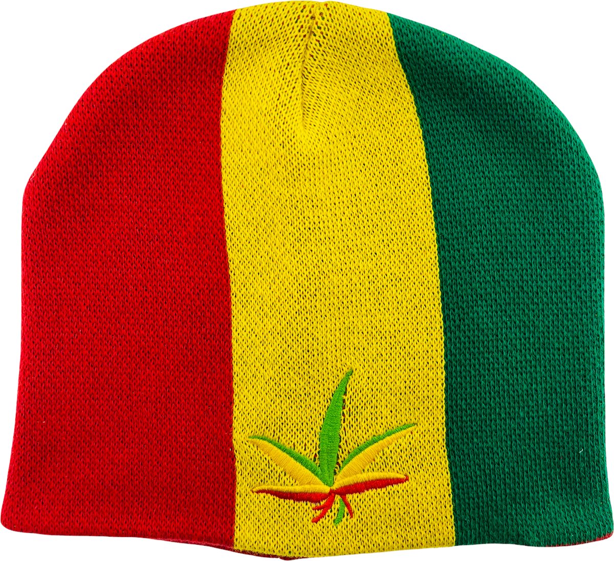 Gebreide Muts Beanie - 100% Katoen - Wietblad - Cannabis symbool - Rood, Geel, Groen