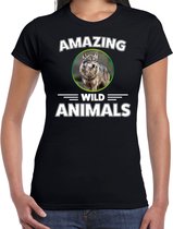 T-shirt wolf - zwart - dames - amazing wild animals - cadeau shirt wolf / wolven liefhebber S