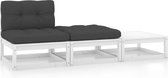 Decoways - 3-delige Loungeset met kussens massief grenenhout wit