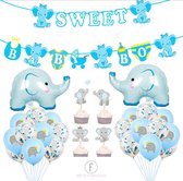 Geboorte jongen olifantjes - it’s a boy babyshower blauw decoratie feestpakket