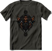 Bizon - Dieren Mandala T-Shirt | Oranje | Grappig Verjaardag Zentangle Dierenkop Cadeau Shirt | Dames - Heren - Unisex | Wildlife Tshirt Kleding Kado | - Donker Grijs - S