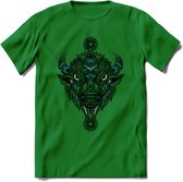 Bizon - Dieren Mandala T-Shirt | Blauw | Grappig Verjaardag Zentangle Dierenkop Cadeau Shirt | Dames - Heren - Unisex | Wildlife Tshirt Kleding Kado | - Donker Groen - XL