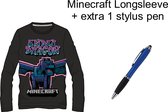 Minecraft T-shirt Longsleeve. Kleur Zwart. Maat 128 cm / 8 jaar + EXTRA 1 Stylus Pen.